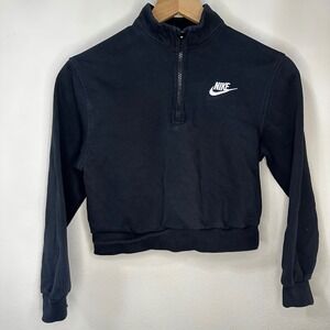 Nike Kids Black Cropped Quarter‎ Zip Sweatshirt Fleece Pullover Top Size M